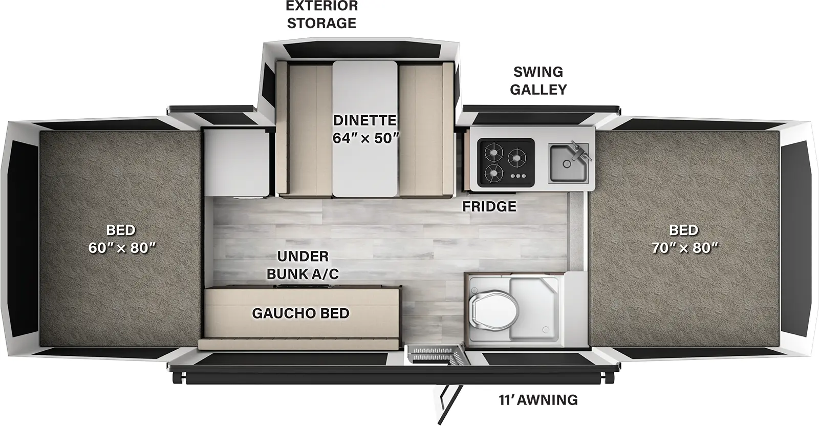 The Rockwood Tent 2318FT features include: one slide out and toilet.